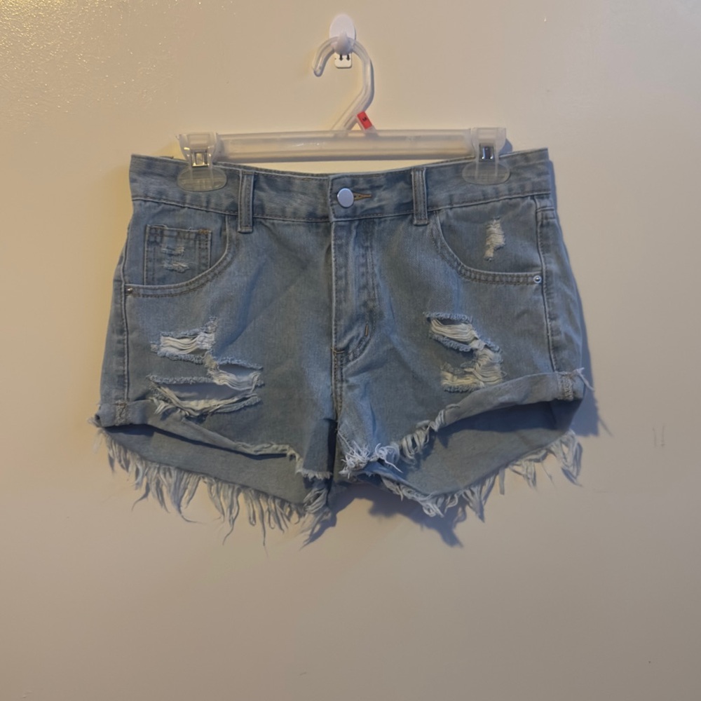 SHEIN Women’s Ripped Roll Up Hem Denim Shorts